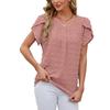 Tshirt Summer Solid Color Short Sleeve Women Round Neck Petal Sleeve Chiffon Jacquard Shirt Tops