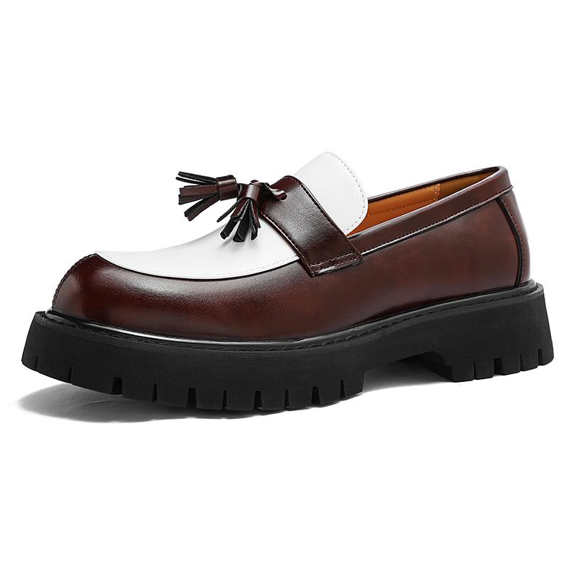 Men Business Casual Leather Shoes Thick Sole Tassel Loafers Platform Height Increase Fashion Comfortable Wedding Party Shoes