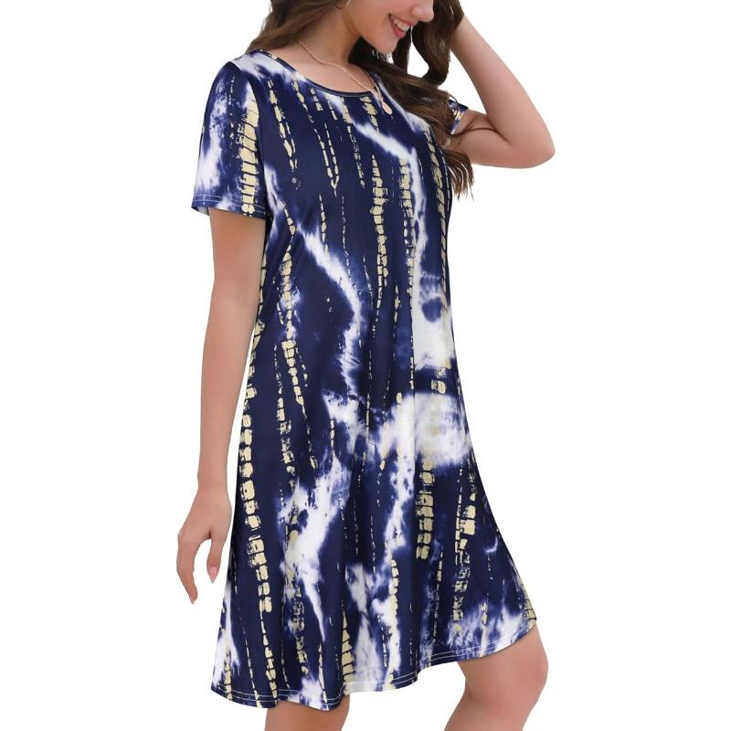 JKASHDK Abiti casual con stampa a fiori, a maniche corte, con scollo a V e vita larga, alla moda estiva da donna