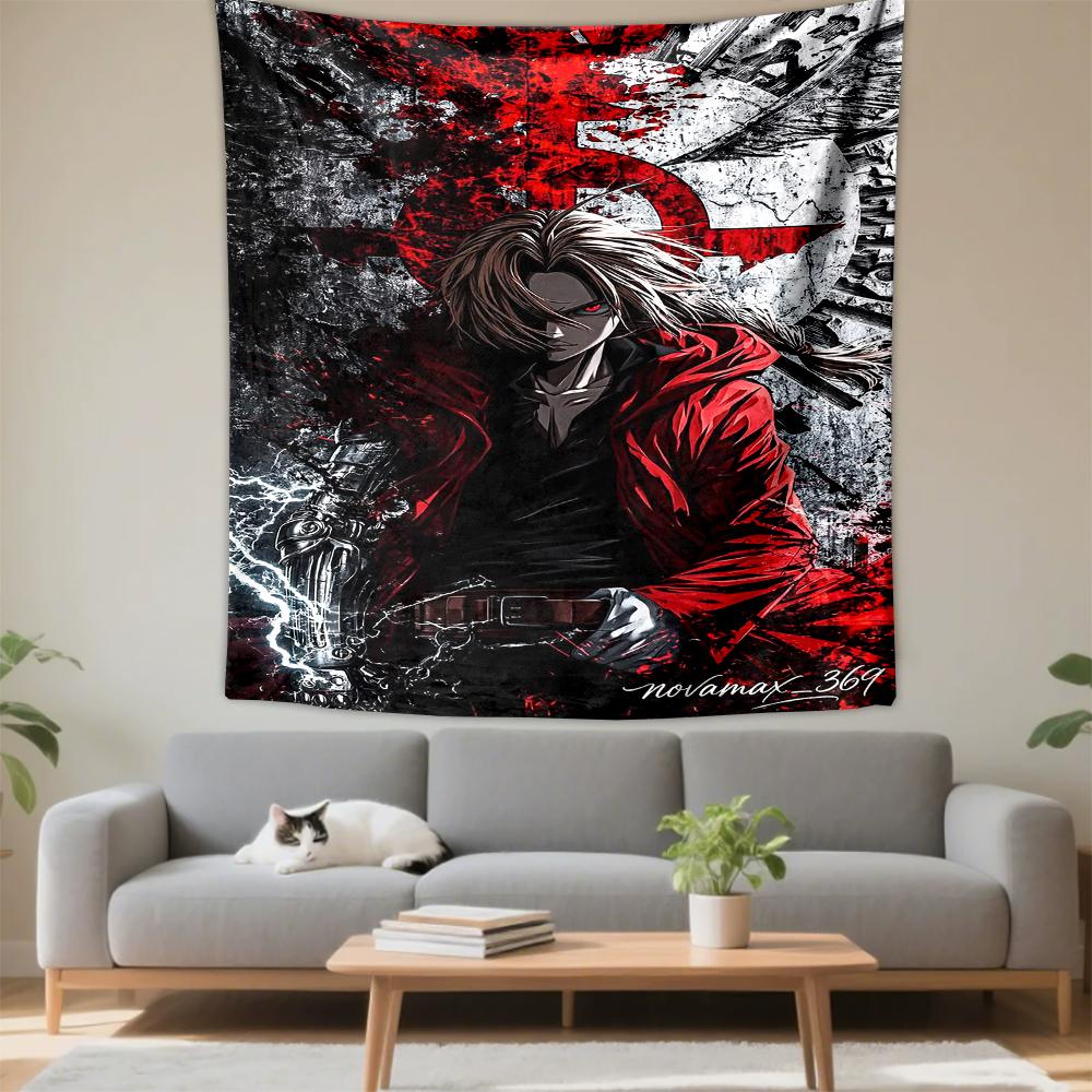 "Anime Warrior with Red Coat Design PatternedPatterned tapestry for bedroom and living room home decor