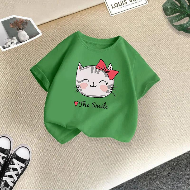 Dziecięcy T-shirt Urocze Zwierzęta Nadrukowane Dzieci 100% Bawełna Bluzki 2-13L Luźny Krój Casual O-Neck Krótki Rękaw T-shirt