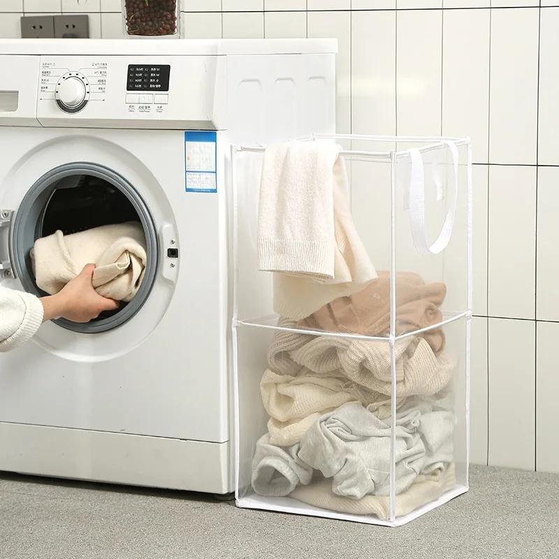 1pc Folding Laundry Basket Organizer for Dirty Clothes Bathroom Clothes Mesh Storage Bag Household Clothing Storage Basket