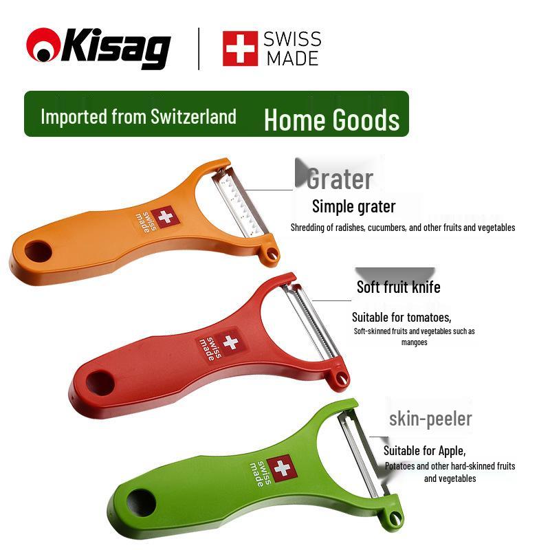 Kisag Switzerland Three-Piece Set: Soft Fruit Peeler, Paring Knife, Grater 140x70x40 mm красный