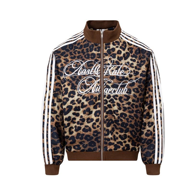 Mens Vintage Leopard Embroidery Bomber Jacket