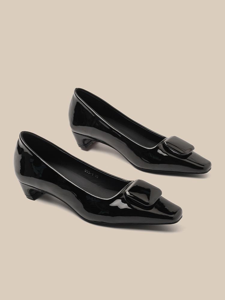 Square Toe Block Heel Mary Jane Slip-On Shoes with Buckle