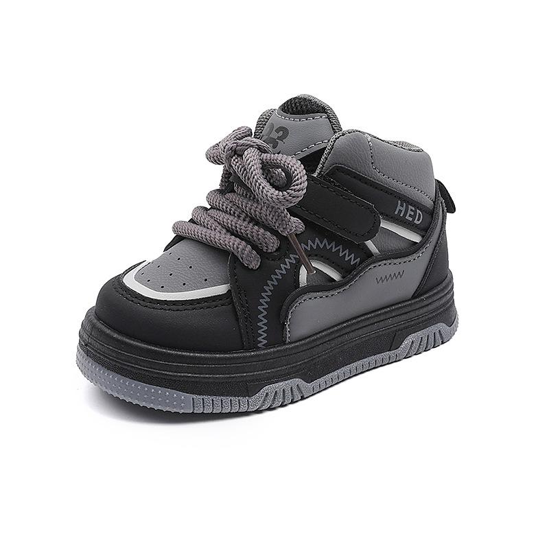 Children's sneakers 2025 spring and autumn boys solid sole board shoes girls high top bread shoes Velcro baby shoes