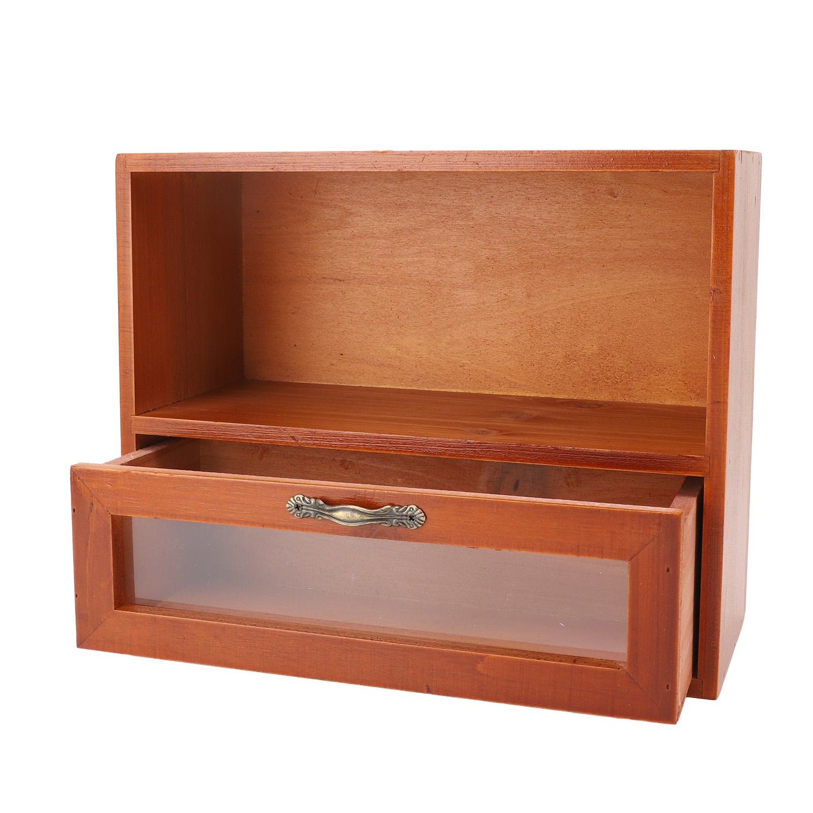 

Винтажный настольный органайзер из массива дерева, настольный шкаф для хранения с прозрачным ящиком для кухни, гостиной