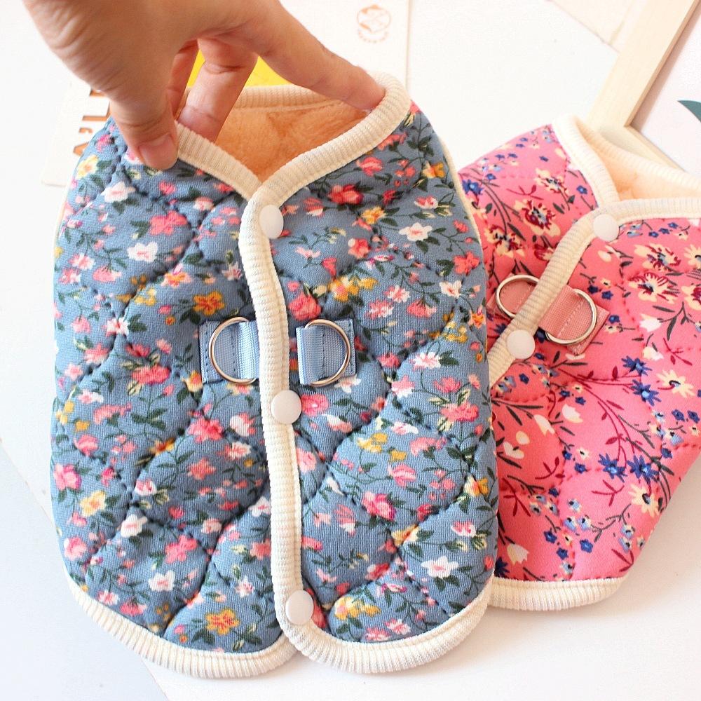 S-2XL Herbst Winter Haustier Hund Fleece Weste Rosa Blau Warm Floral Baumwollkleidung Katze Kleidung Für 1.25-9kg Kleine Mittelgroße Hunde Katzen