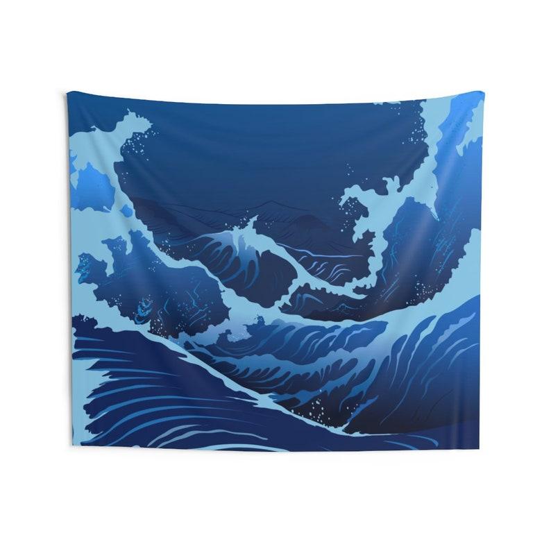 Blue Japanese-style waves tapestry 75x100