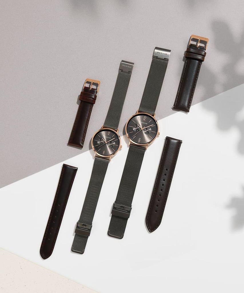 BERING Japan Limited Brown Calf Leather Gray Stainless Steel with 2 Mesh Straps Sapphire Glass Changes Genuine Imported Product 3 Year Warranty