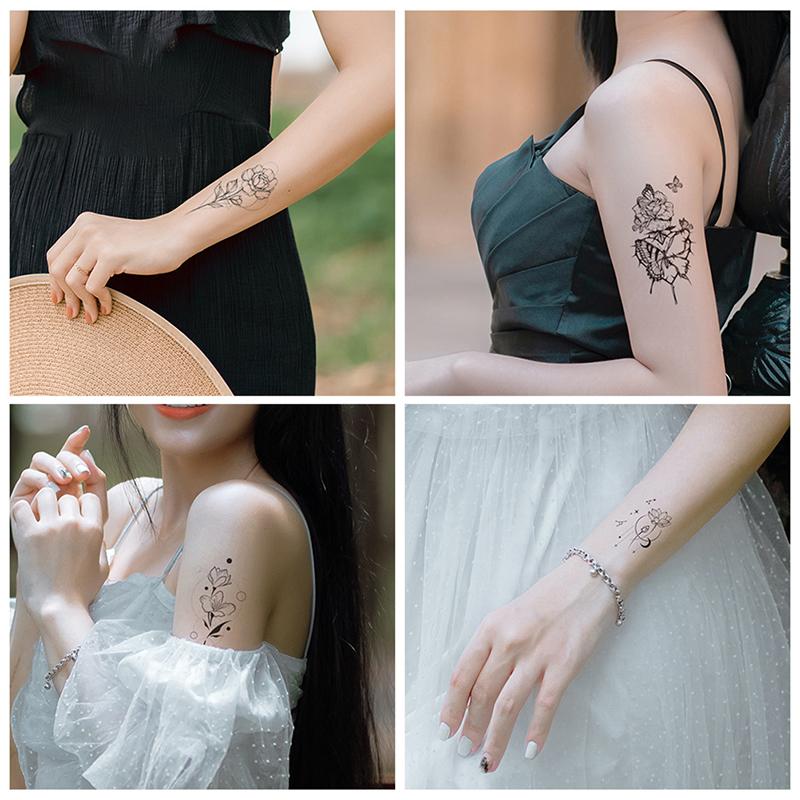 Waterproof Temporary Tattoo Stickers Black Butterfly Rose Transfer Flash Tatoo Women Sexy Neck Hand Chest Body Art Fake Tattoos