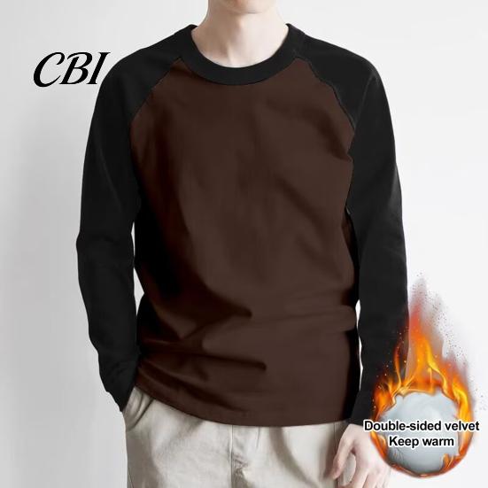 Men Raglan Block Shirt Shirt, Long Sleeve Crew Neck T-shirt, Warm Layering Tees for Casual Pullover Base Layer Autumn Winter Regular Fit