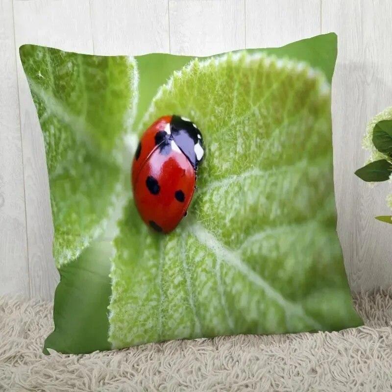 Natural ladybug pattern pillowcase home room decoration office chair living room sofa cushion cover peach skin pillowcase