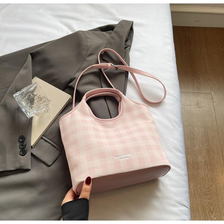 Korean version plaid contrasting color handbag women's 2025 summer new niche design messenger bag simple shoulder bag