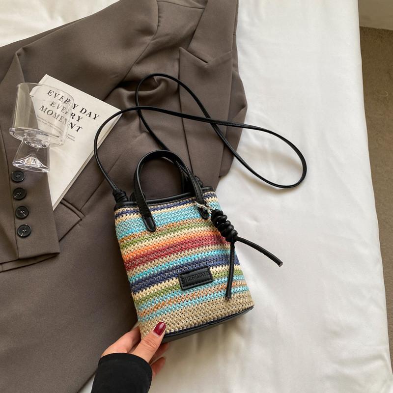 IELGY Straw Messenger Bag Striped Portable Mobile Phone Bag