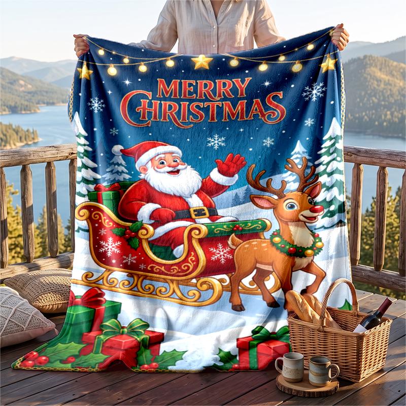 Christmas Flannel Throw Blanket Soft Warm Cozy For Sofa Bed Indoor Home Use Great Holiday Gift