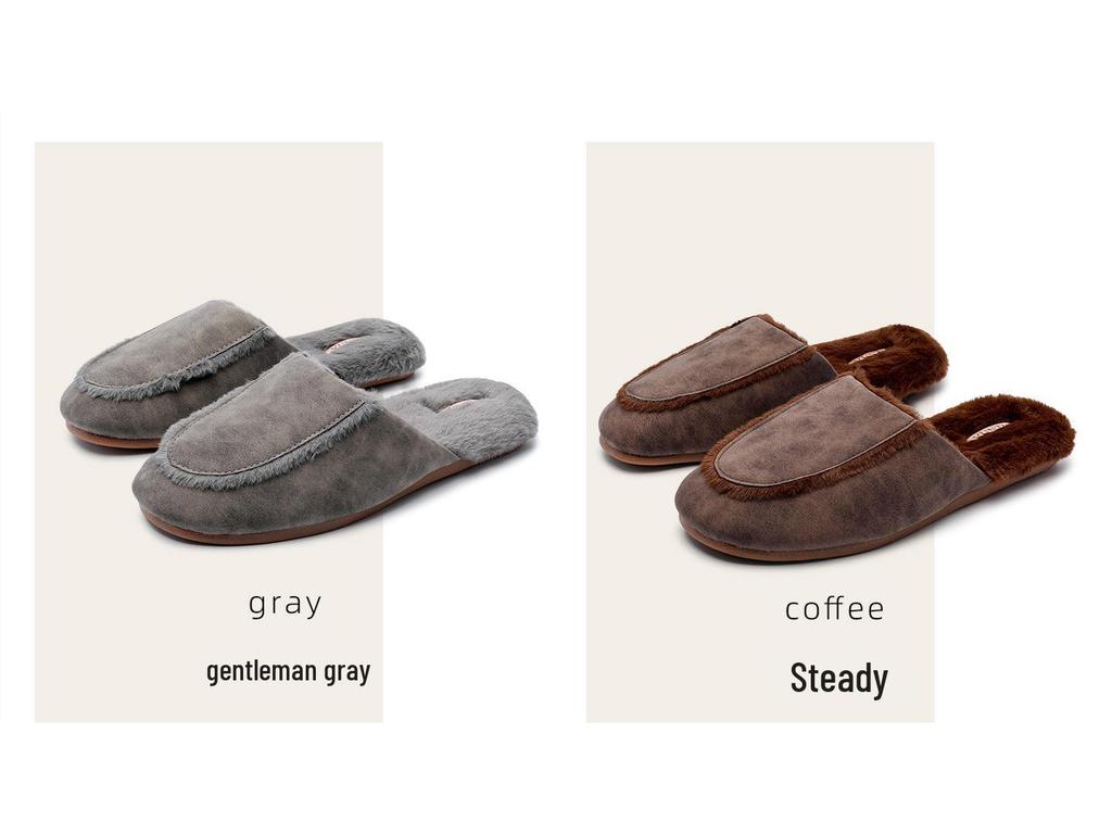 Klassische Matte Dunkle Plüschleder Baumwollpantoffeln - Wasserdicht, Warm, Rutschfest, Leicht für Männer & Frauen