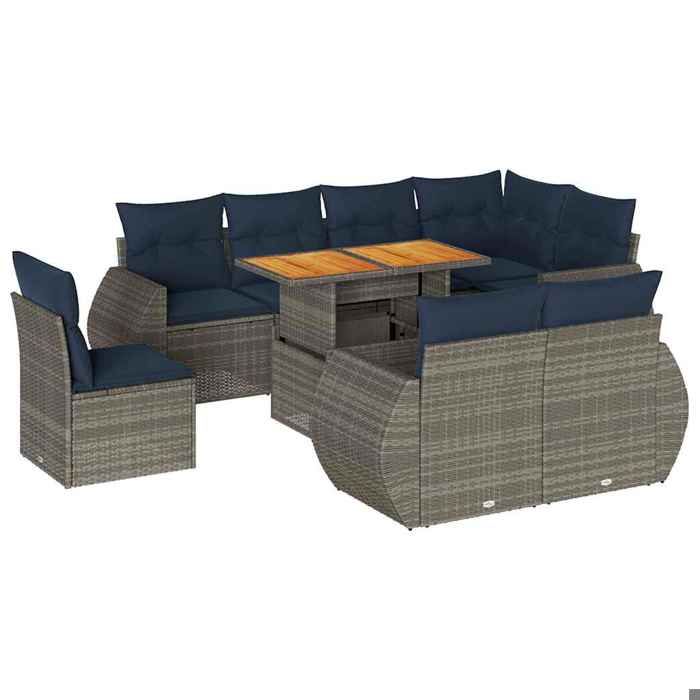 VidaXL Salon de jardin 9 pcs avec coussins gris résine tressée, ensemble de canapés d'extérieur, ensemble de canapé d'angle 3327281