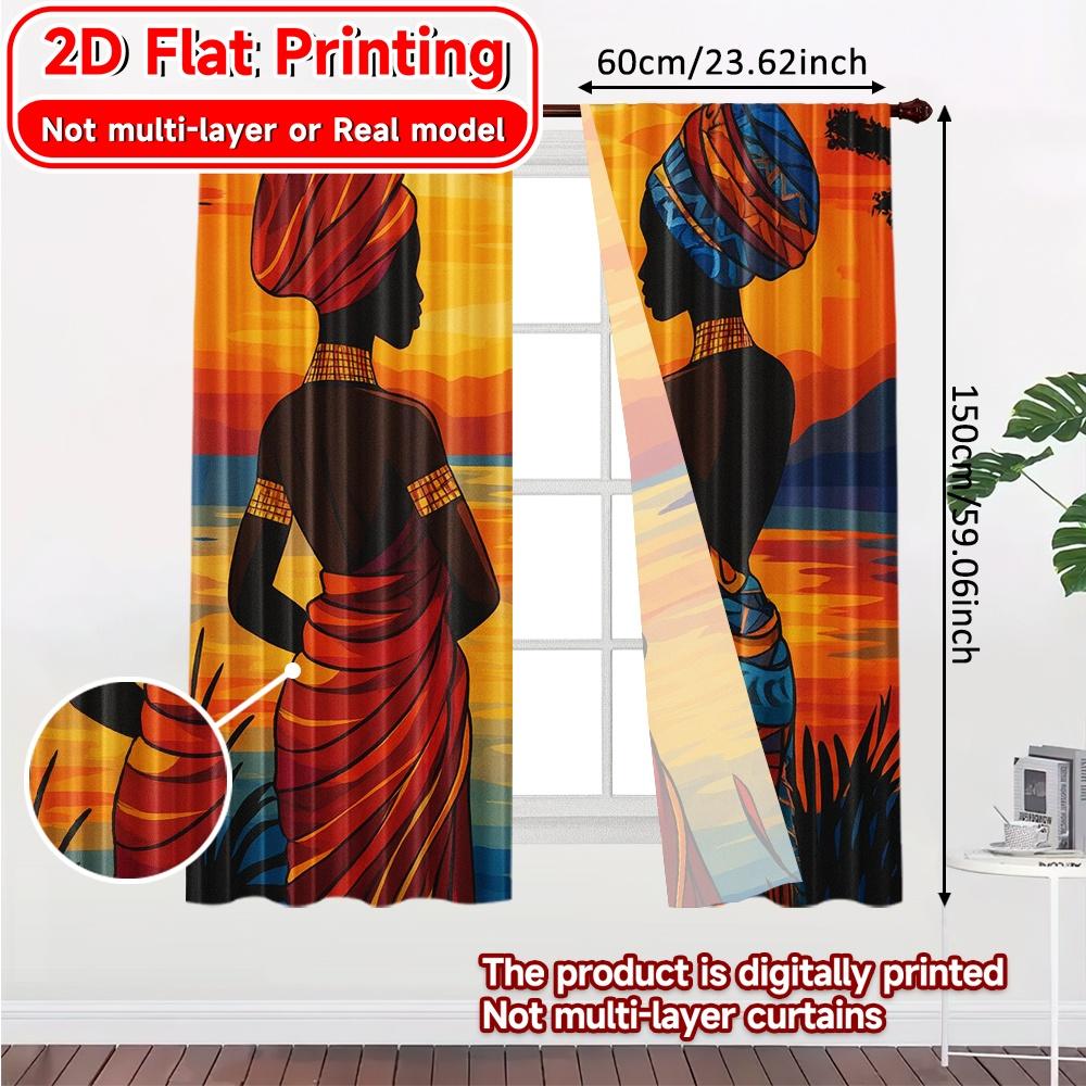 Flat Printing African Twilight Chic Creative Curtains Versatile Durable Polyester All Ldeal Room Set Of 2 Made