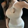 Elegant Off-the-Shoulder Halter Knit Vest - Women's Slimming Sexy Style