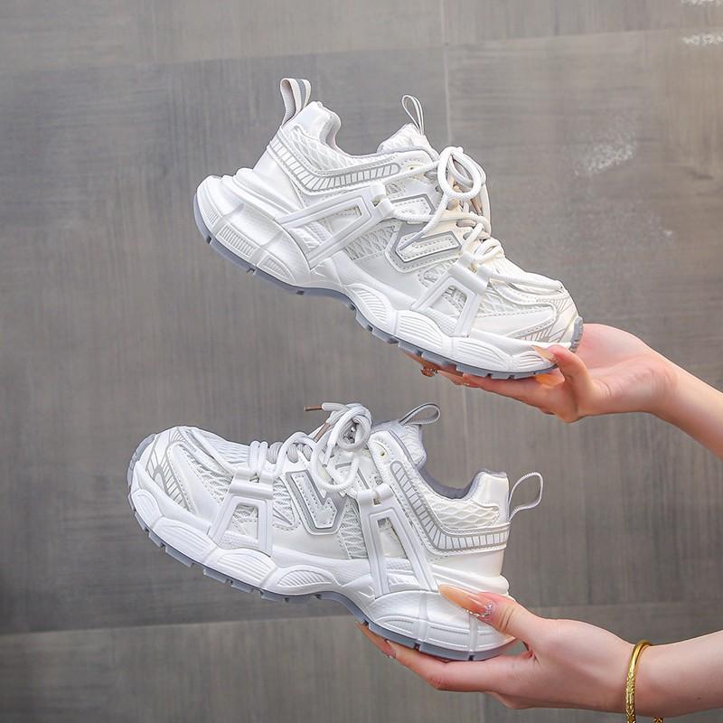 2025 summer new paris dad shoes women's thick sole heightening small mesh breathable sports casual white shoes