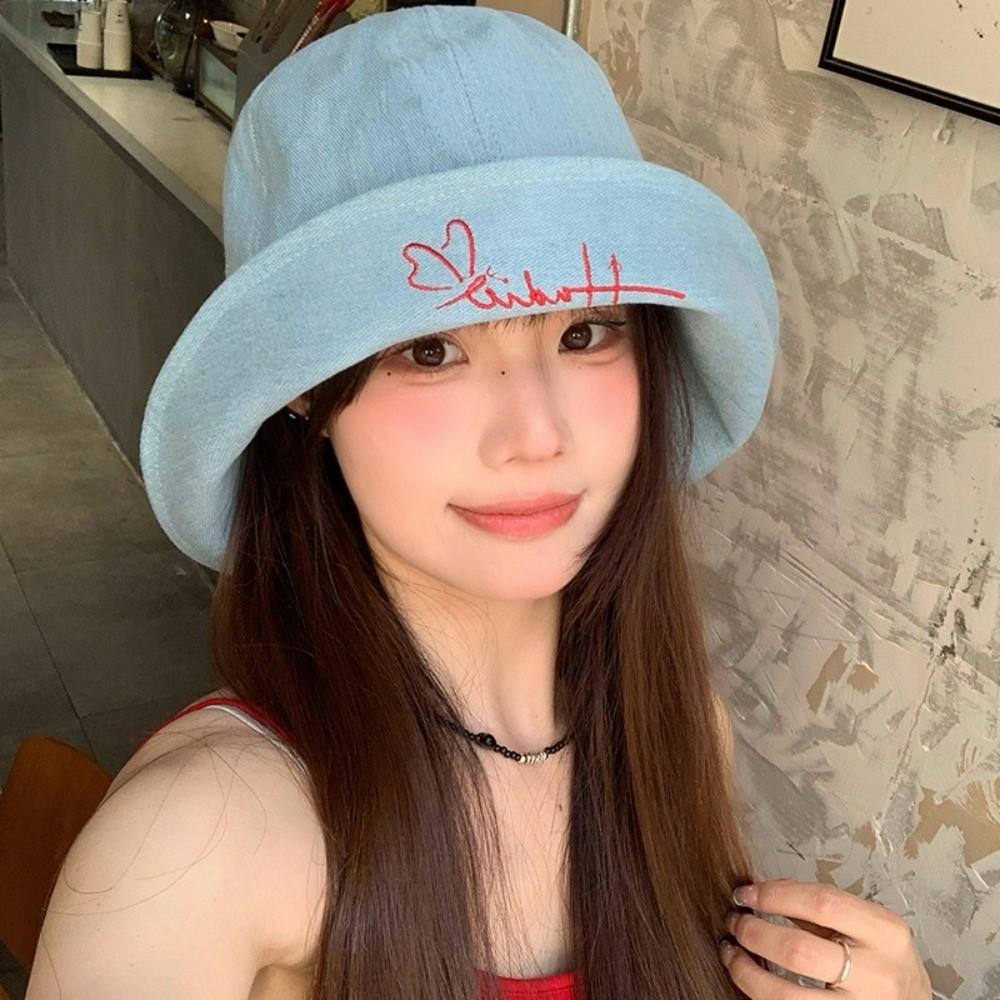 Versatile Denim Fishing Cap Korean Sun Protection Hat Foldable Denim Bucket Cap  Streetwear
