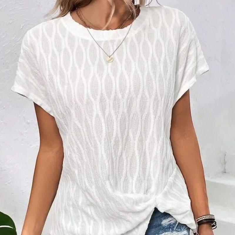 Dámská letní halenka s krátkým rukávem O Neck Jednobarevné pulovrové tričko