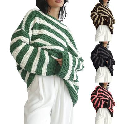 Women's Solid Color Long Sleeve O-neck Loose Pullover Sweater Top