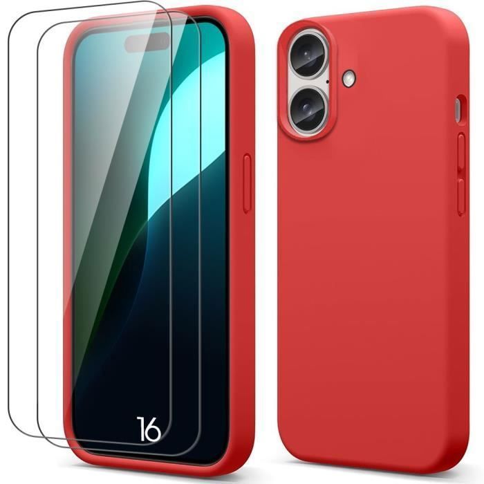 Coque de protection pour téléphone - booling - iphone 16 - silicone souple - slim - rouge
