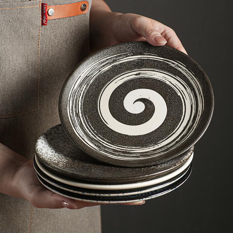 Japanese Retro Shallow Plate, Japanese Ceramic Tableware, Breakfast Plate, Bone Plate, Vegetable Plate, Creative Steak Plate, Restaurant Plate