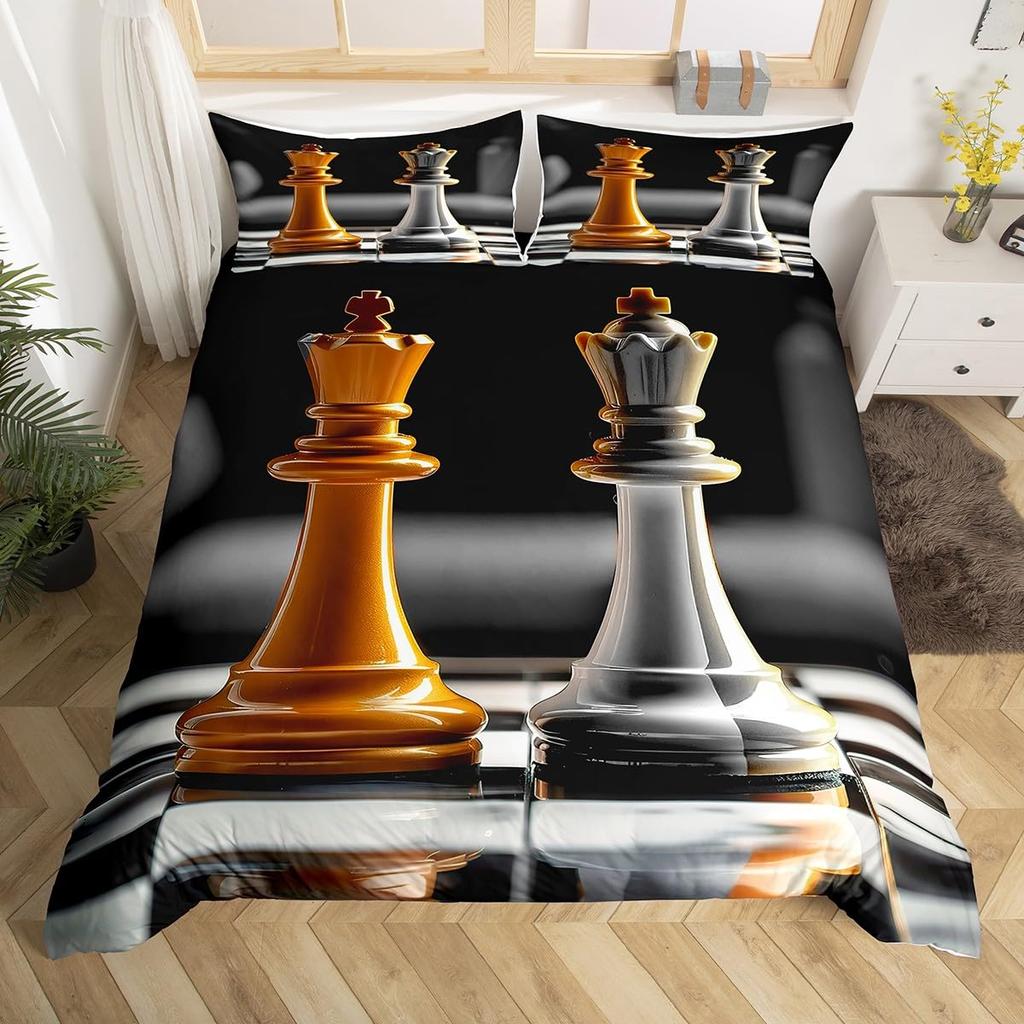 Chess Duvet Cover Buffalo Plaid Check Bedding Set Chess Sports Games Quilt Cover Checkerboard Comforter Cover with 2 Pillowcases