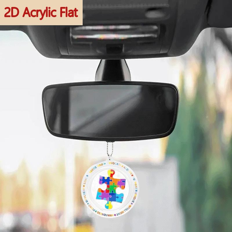 

1 Piece 2D Flat Acrylic Puzzle Car Hanging Ornament, Round Glossy Decor with Heart Chain, for Car Interior, Bags & Keychains United States