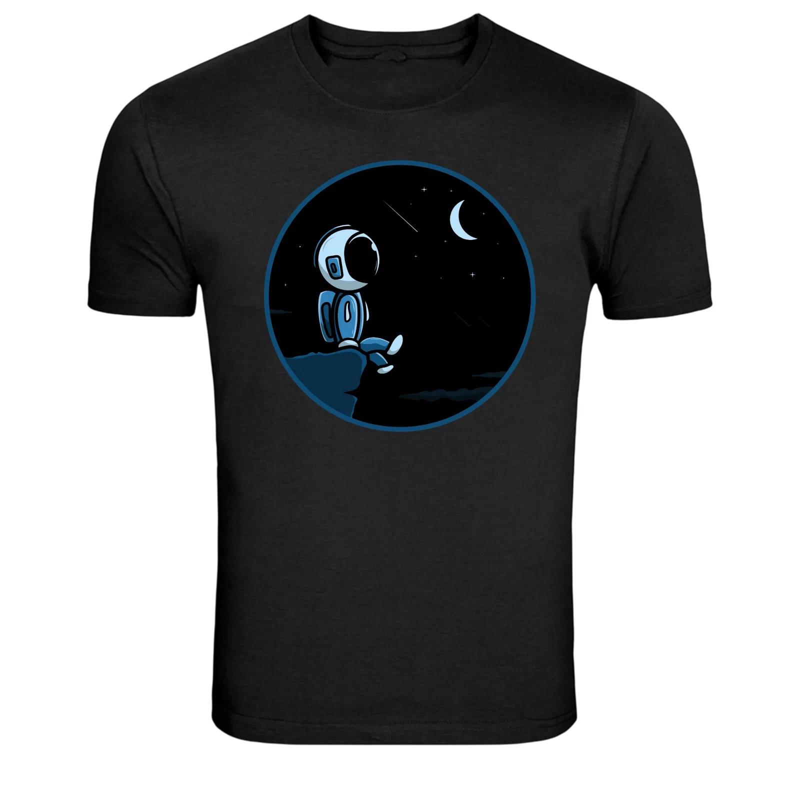 Lonely Astronaut Sitting Under Night Sky Graphic T-Shirt XL