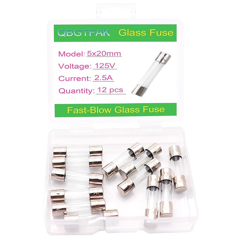 12 Pack 5x20mm 8A 125V Fuse 0.2x0.78 inch 8 amp 125V Quick-Blow Glass Fuse