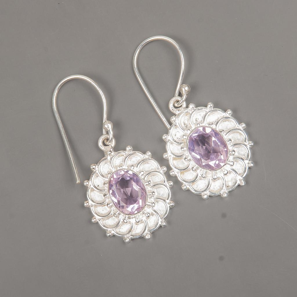 Morganite Gemstone 925 Sterling Silver Handmade Earrings 1.59" Statement Jewelry For Girl EE-94-10