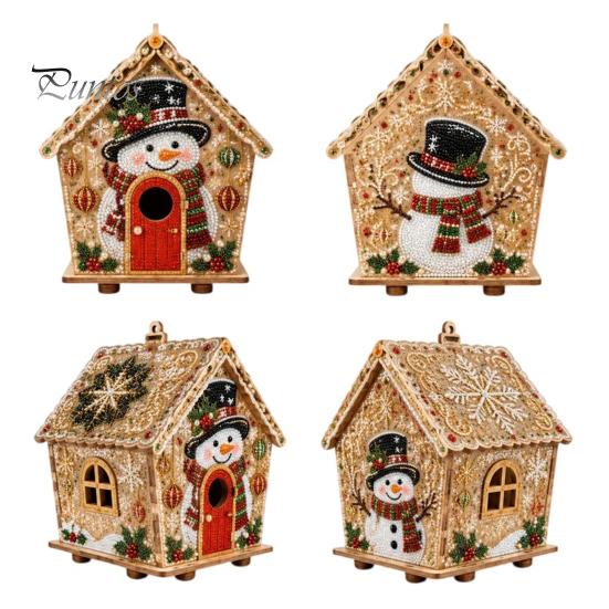 Personalized Room Ornament DIY Christmas Faux Pearl Art Painting Hanging Pendant Kit, 3D Bead Gingerbread Handmade Assembly Model House Miniature