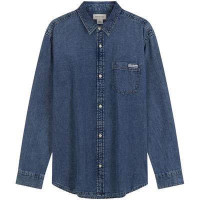 Minimalist Classic Retro Pocket Collar Cotton Long Sleeve Shirt Men Shirts Denim-Blue 40EM774
