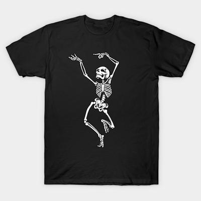 Herren Schwarzes T-Shirt mit Aufdruck Tanzendes Skelett No-Cut Transferpapier Druck Baumwoll-T-Shirt
