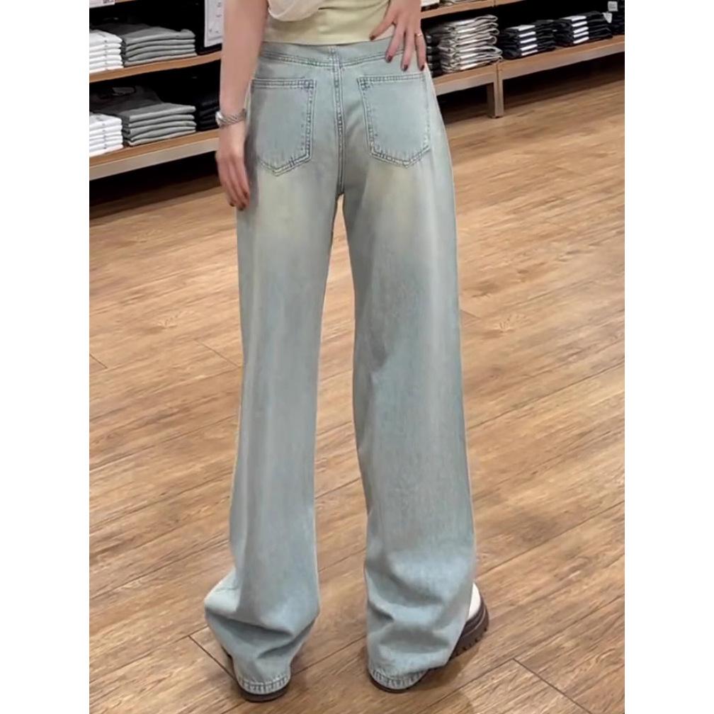 Spring 2025 Women's High-Waist Embroidered Light Wash Wide-Leg Jeans