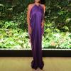 European and American women's clothing, new spring models, elegant and sexy solid-color neck-hanging sleeveless split-ended dress