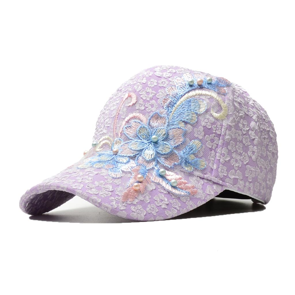 Northwood Pressed Pleated Bubble Floral Baseball Cap Women's Lace Beaded Flower Sunscreen Hats Sunshade Breathable Cap for Women