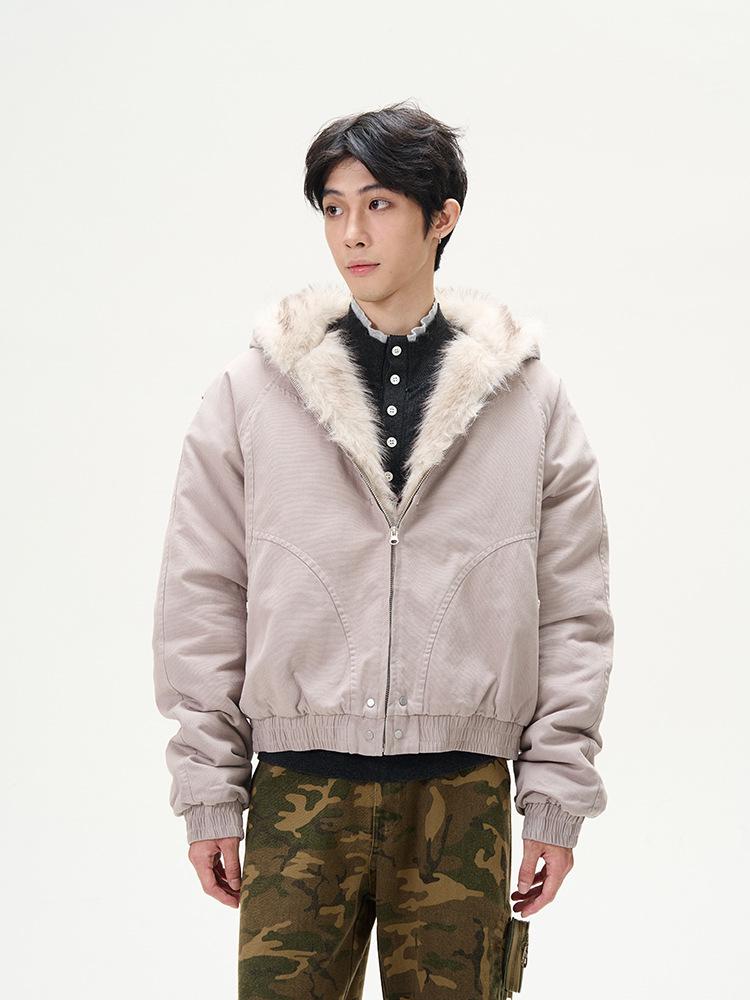 Winter 2025 Men's Plus Velvet Thickened Fur Collar Cotton Jacket - Warm Couple Style