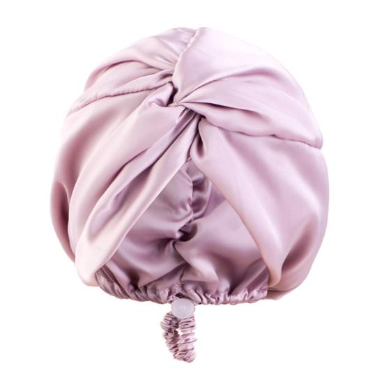 Hair Care Hat Adjustable Telescopic Double Layer Satin Shower Cap Knotted Design Waterproof Hair Bonnet