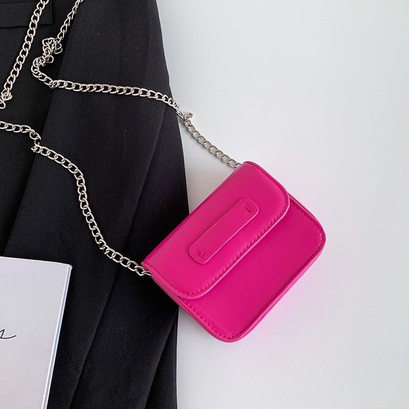 

Chain Slung Small Bag Girls Cute All-matching Square Casual Mini One-shoulder Change Purse Light Trend рожевий червоний колір