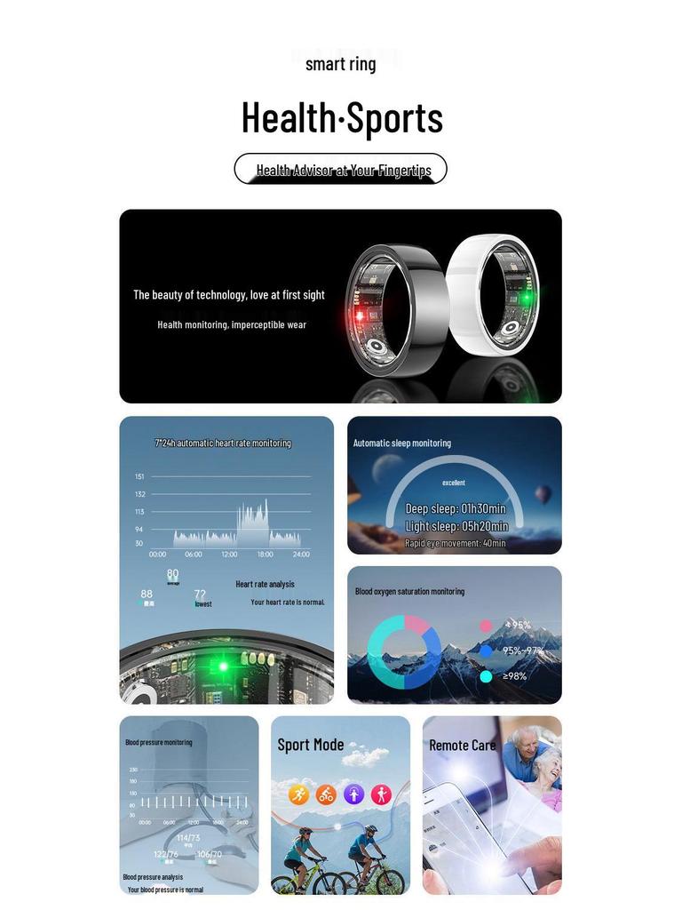 Smart Ring: Heart Rate, Blood Oxygen, Sleep Monitor & Waterproof Pedometer