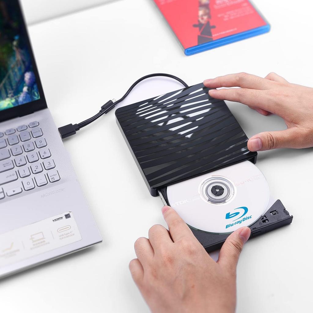 External Blu Ray Drive, USB 3.0 Type-C Blu Ray Burner Blu-Ray Reader and Writer 3D BD-ROM Optical DVD Recorder BD-RE Bluray Play