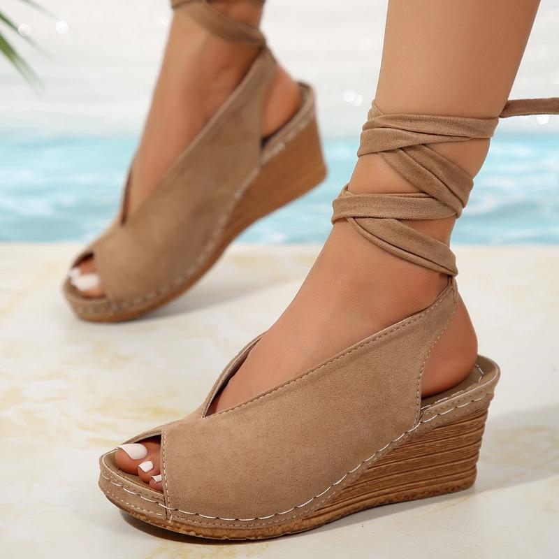 Fashion Women's Slope Heel Sandals Summer New Round Head Shallow Mouth Open Toe Thick Soles Anti-slip Wear-resistant High Heels