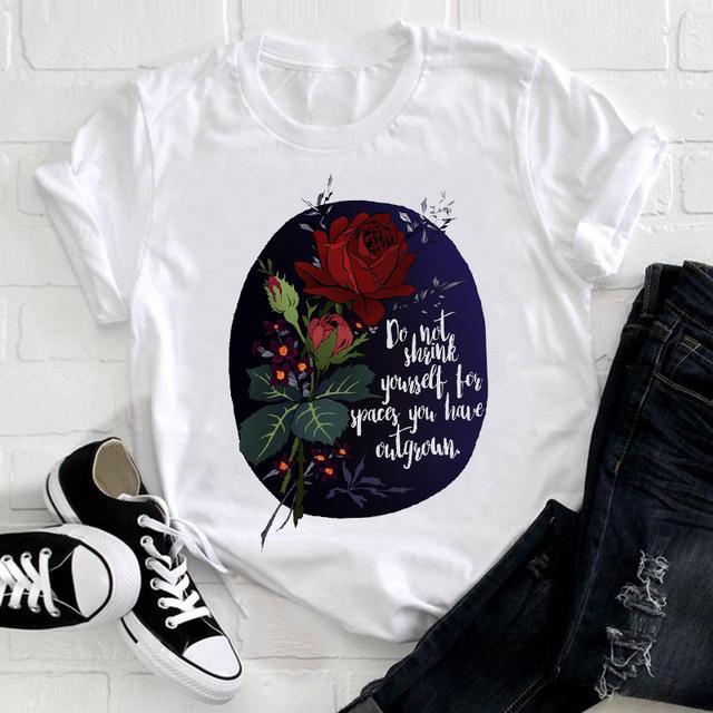 Casual Flowers Forest Graphic Women's T-Shirt Summer Blouse Loose 90S Short Sleeve O-Neck Tees Ladies White Tops Female Clothing
