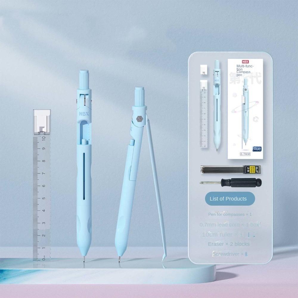 Stationery Compass Function Ruler Measuring Ruler Drawing Compasses Tool  School Office синий