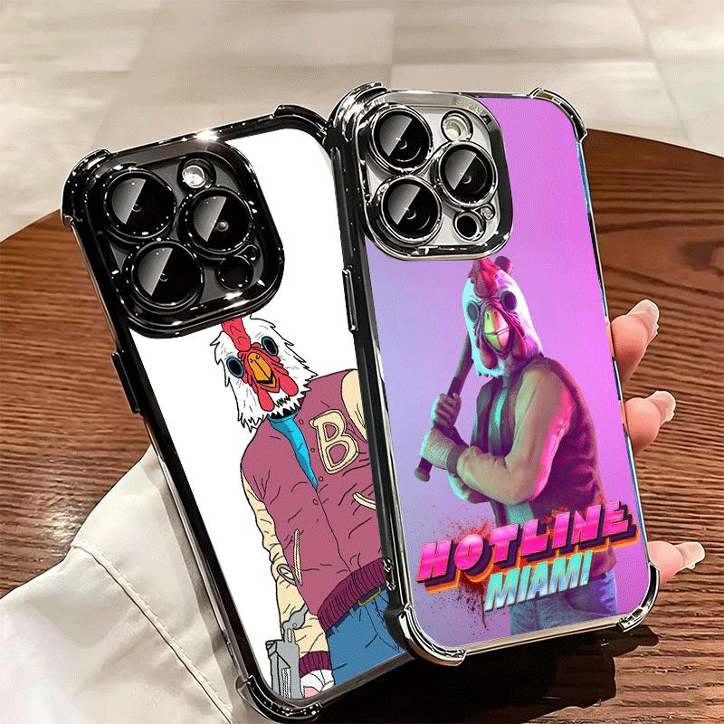 H-Hotline M-Miami Game Plating Phone Case For Iphone 16 17 Pro Max Air 16E 14 15 Plus 12 13 Mini Anti-Fall Airabag Cover